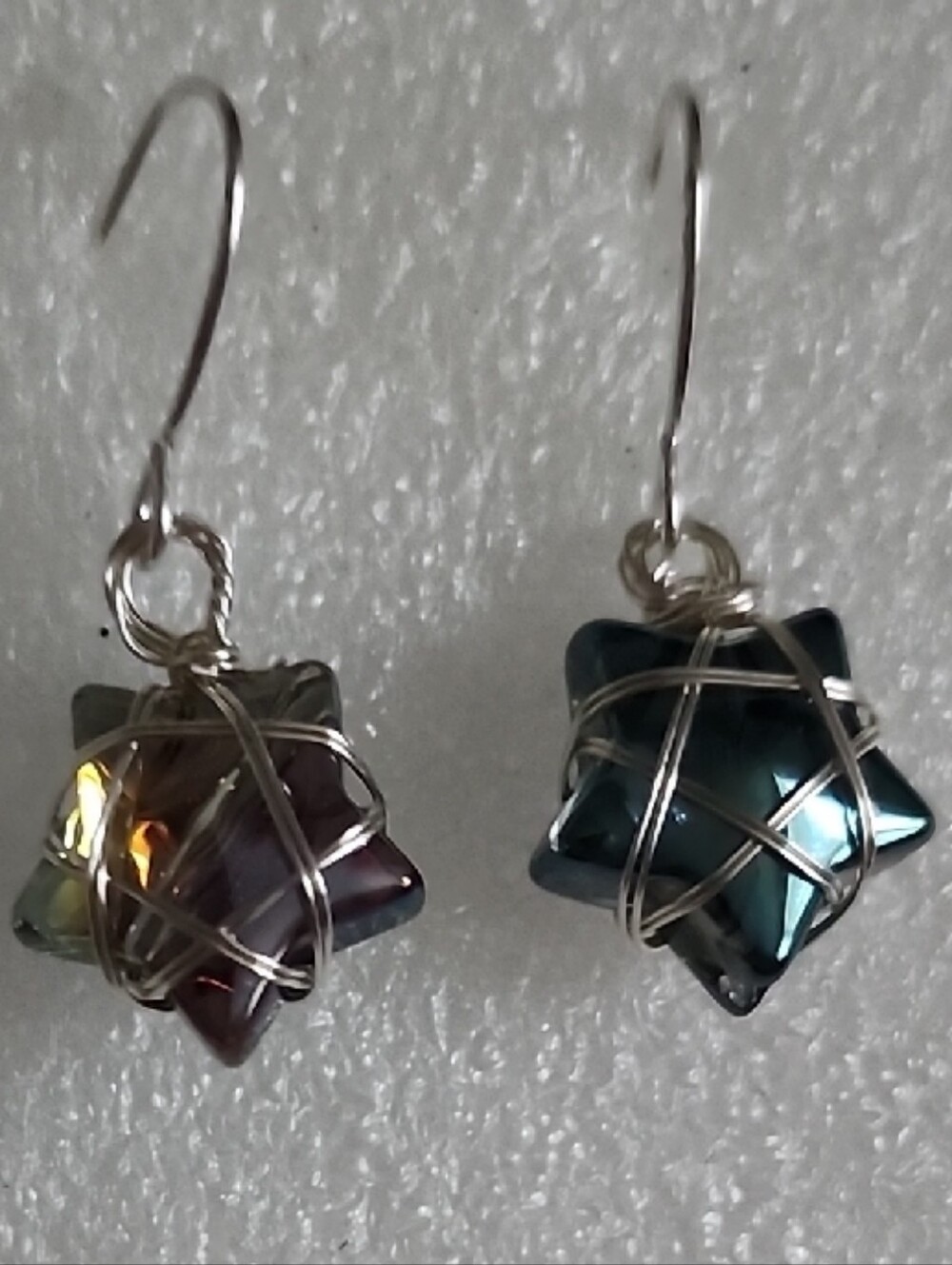 Hand Crafted Iridescent Star Drop Earrings - Teal & Multicolor